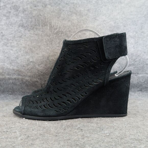 Via Spiga Shoes Womens 9 Sandal Bootie Wedge Ankle Strap Leather Open Toe Black - Picture 4 of 14